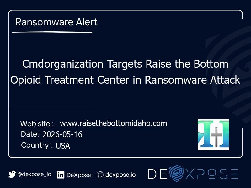 Cmdorganization Targets Raise the Bottom Opioid Treatment Center in Ransomware Attack