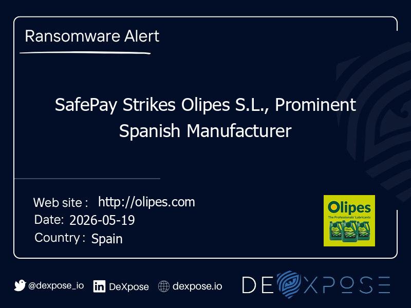 SafePay Strikes Olipes S.L., Prominent Spanish Manufacturer