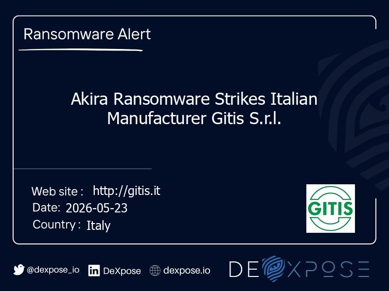Akira Ransomware Strikes Italian Manufacturer Gitis S.r.l.