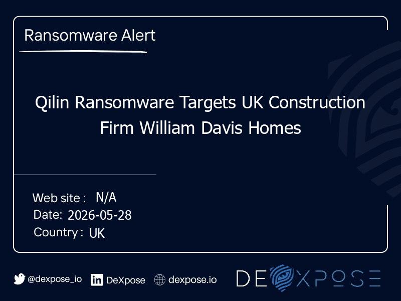 Qilin Ransomware Targets UK Construction Firm William Davis Homes