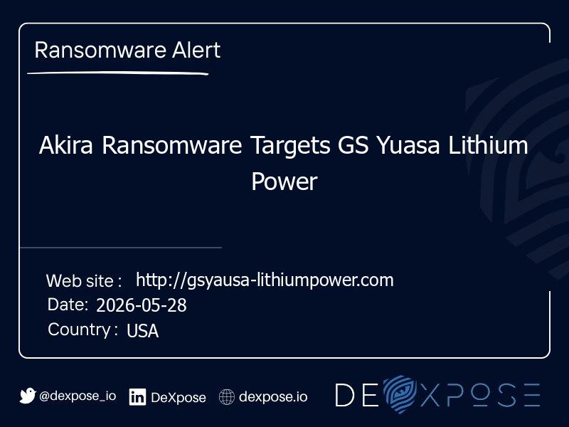 Akira Ransomware Targets GS Yuasa Lithium Power