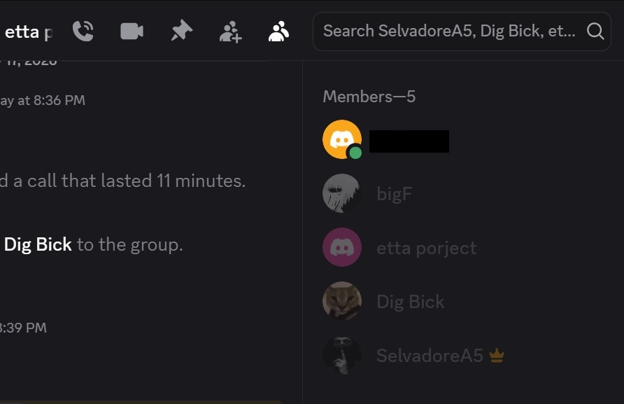 Discord channel with bigF and Dig Bick