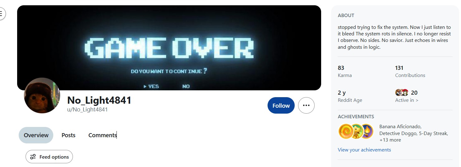 Reddit account combining elements of both bios