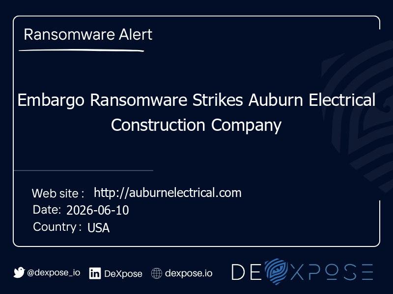 Embargo Ransomware Strikes Auburn Electrical Construction Company