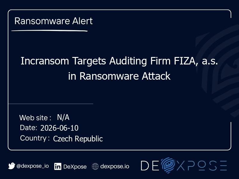 Incransom Targets Auditing Firm FIZA, a.s. in Ransomware Attack