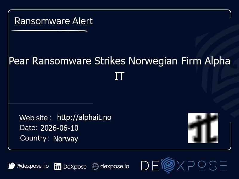 Pear Ransomware Strikes Norwegian Firm Alpha IT