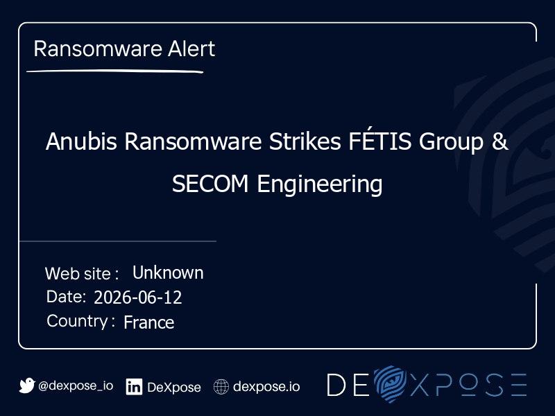 Anubis Ransomware Strikes FÉTIS Group & SECOM Engineering