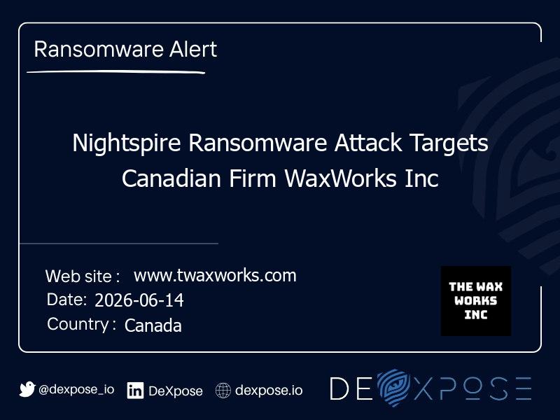 Nightspire Ransomware Attack Targets Canadian Firm WaxWorks Inc