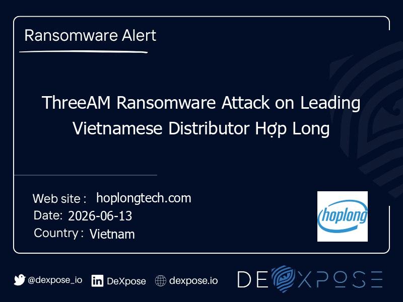 ThreeAM Ransomware Attack on Leading Vietnamese Distributor Hợp Long