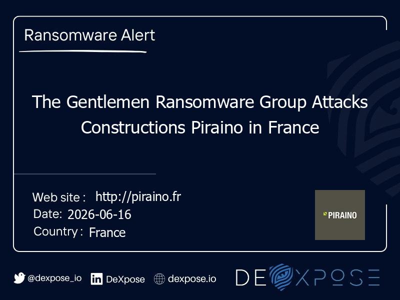 The Gentlemen Ransomware Group Attacks Constructions Piraino in France