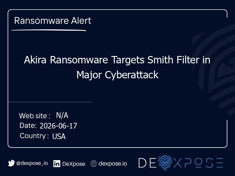 Akira Ransomware Targets Smith Filter in Major Cyberattack
