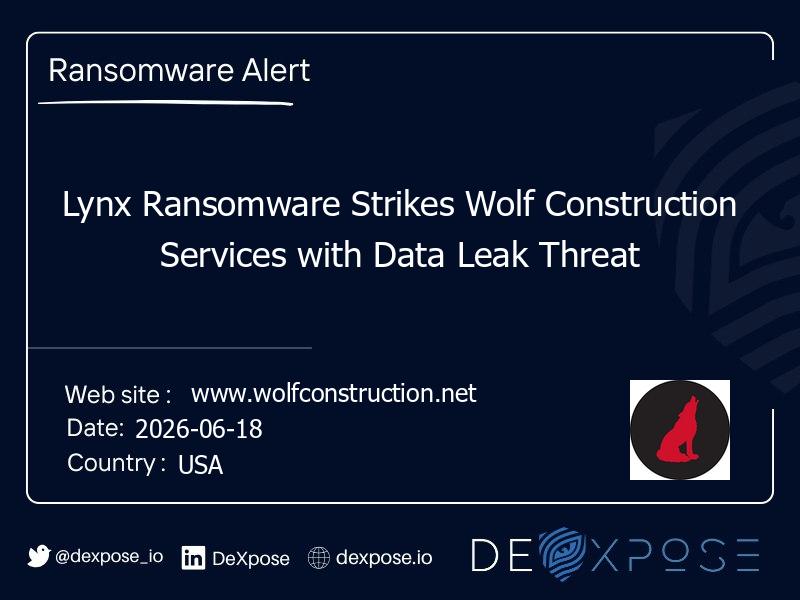 Lynx Ransomware Strikes Wolf Construction Services with Data Leak Threat