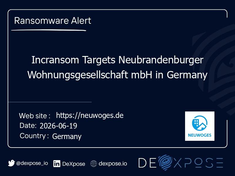 Incransom Targets Neubrandenburger Wohnungsgesellschaft mbH in Germany
