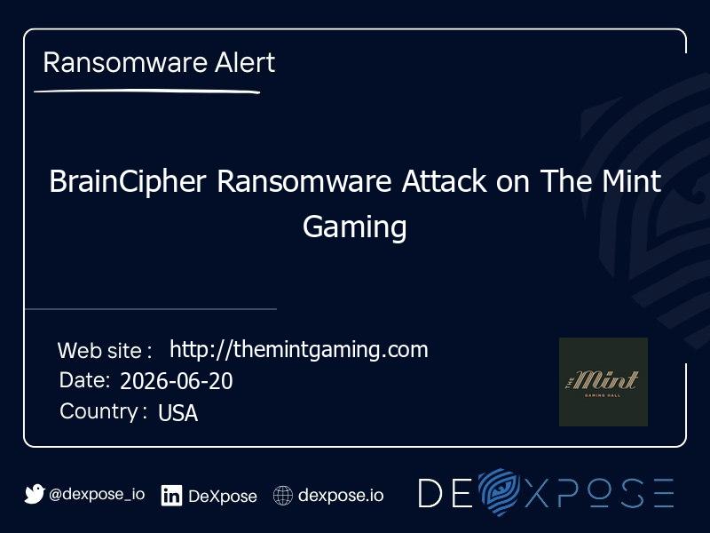 BrainCipher Ransomware Attack on The Mint Gaming