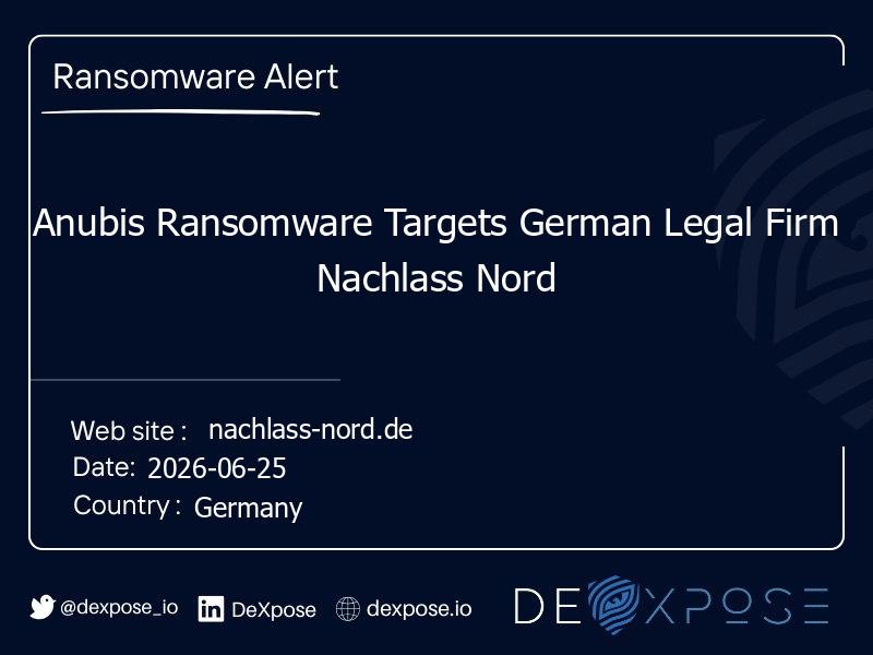 Anubis Ransomware Targets German Legal Firm Nachlass Nord