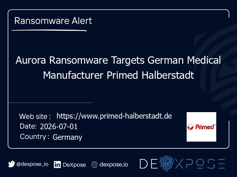 Aurora Ransomware Targets German Medical Manufacturer Primed Halberstadt