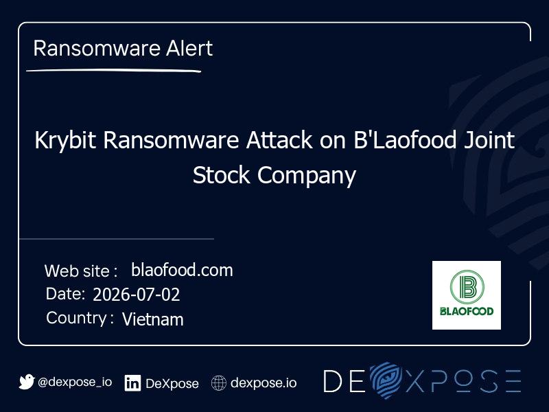 Krybit Ransomware Attack on B'Laofood Joint Stock Company
