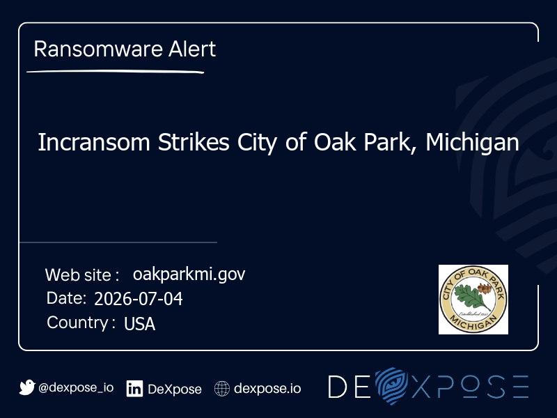 Incransom Strikes City of Oak Park, Michigan