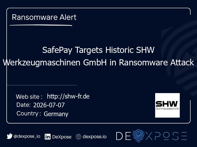 SafePay Targets Historic SHW Werkzeugmaschinen GmbH in Ransomware Attack