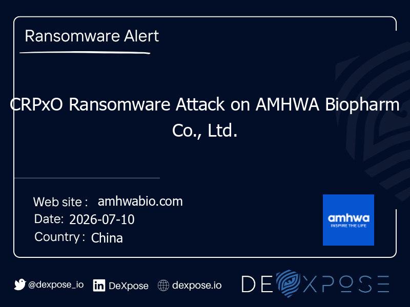 CRPxO Ransomware Attack on AMHWA Biopharm Co., Ltd.