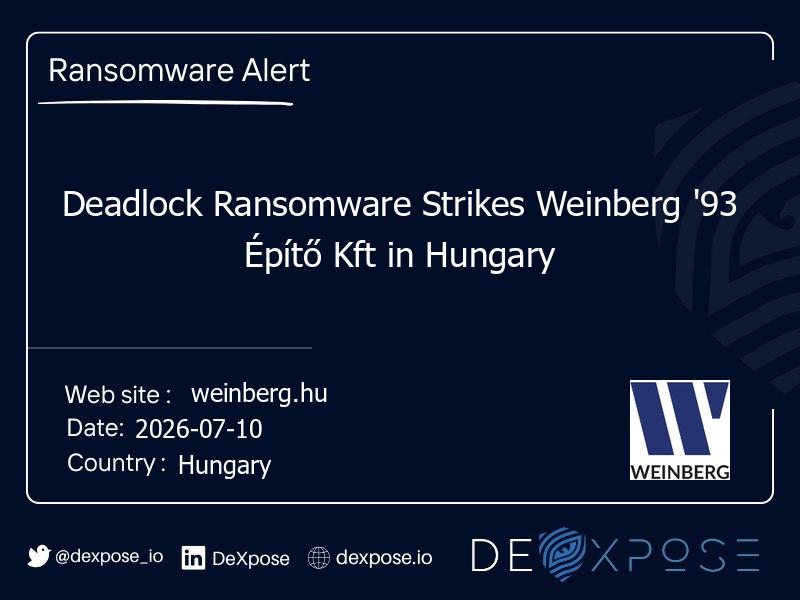 Deadlock Ransomware Strikes Weinberg '93 Építő Kft in Hungary