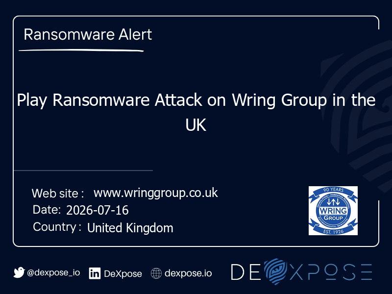 Play Ransomware Attack on Wring Group in the UK