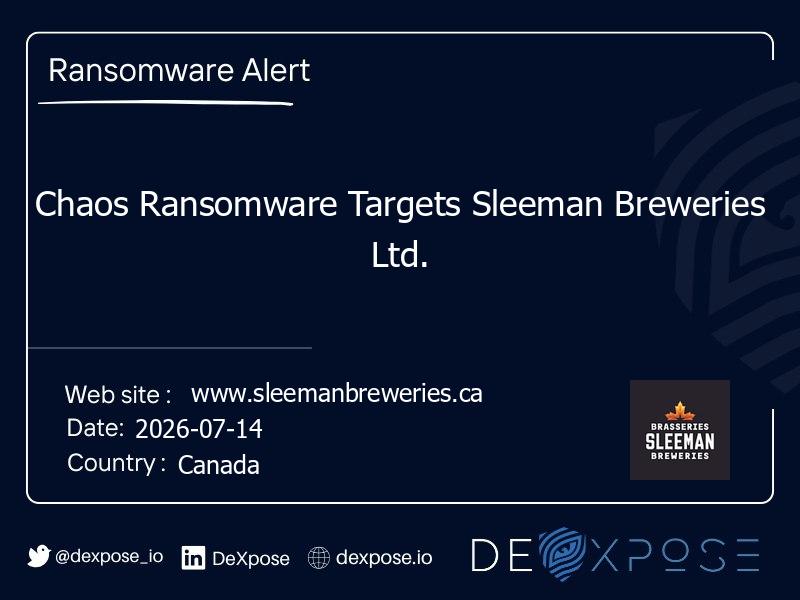 Chaos Ransomware Targets Sleeman Breweries Ltd.