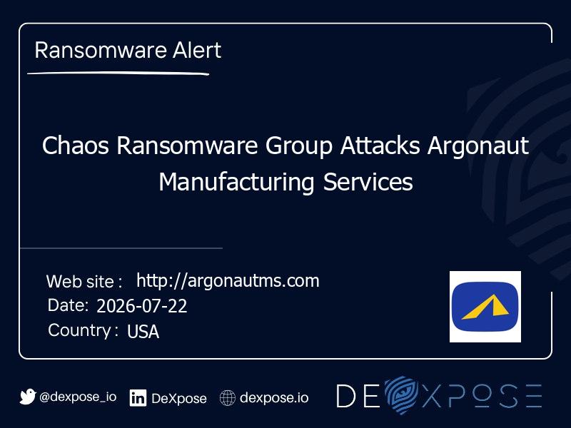 Chaos Ransomware Group Attacks Argonaut Manufacturing Services