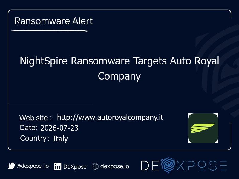 NightSpire Ransomware Targets Auto Royal Company