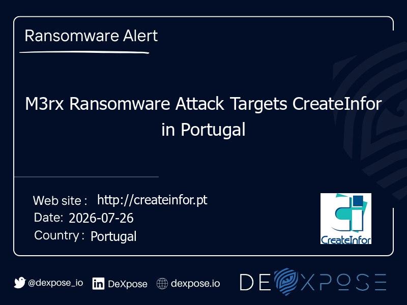 M3rx Ransomware Attack Targets CreateInfor in Portugal