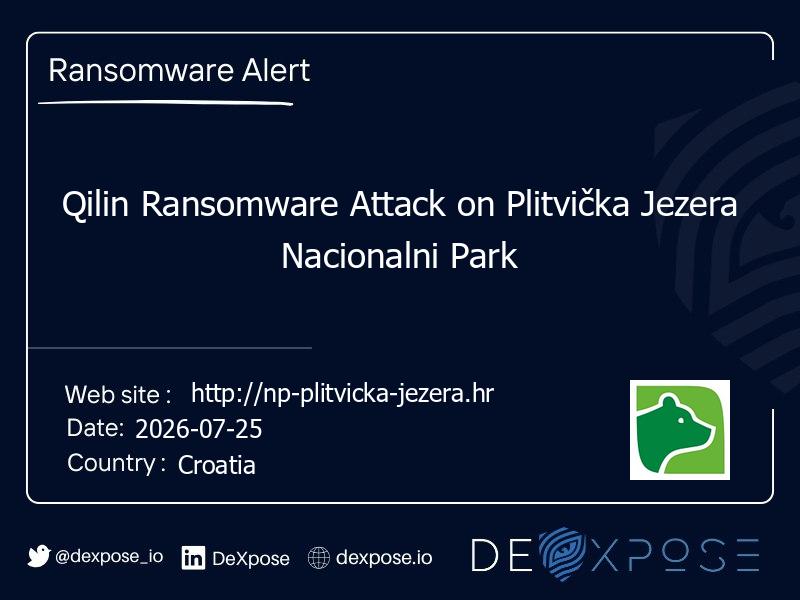 Qilin Ransomware Attack on Plitvička Jezera Nacionalni Park