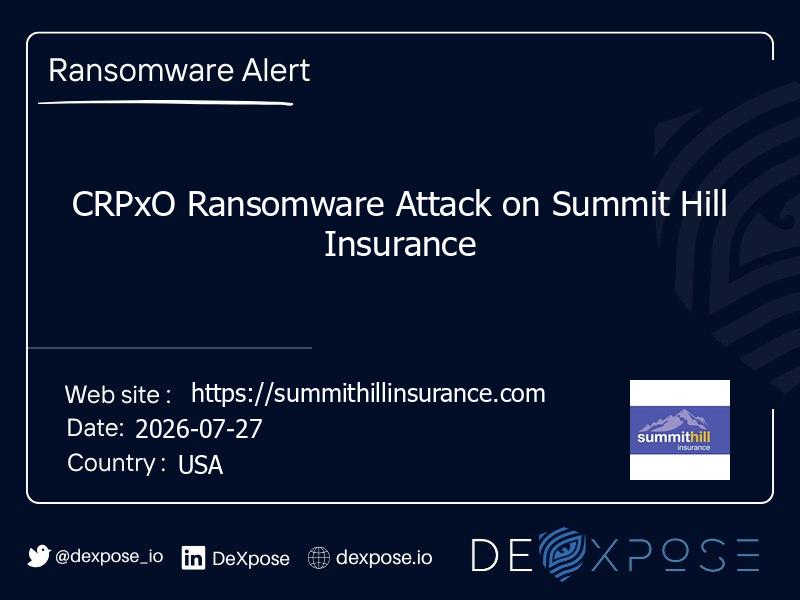 CRPxO Ransomware Attack on Summit Hill Insurance
