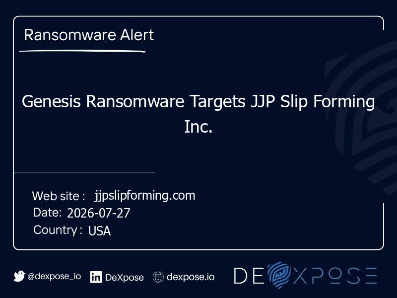 Genesis Ransomware Targets JJP Slip Forming Inc.