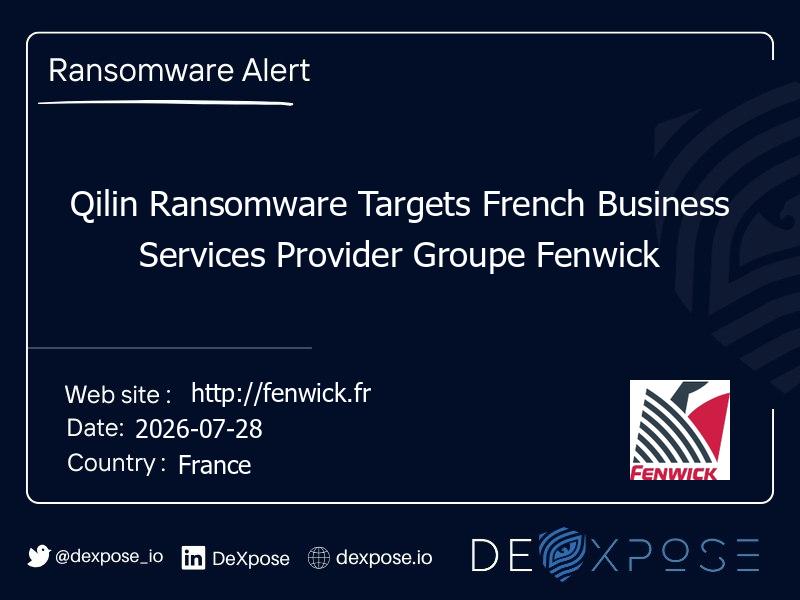 Qilin Ransomware Targets French Business Services Provider Groupe Fenwick