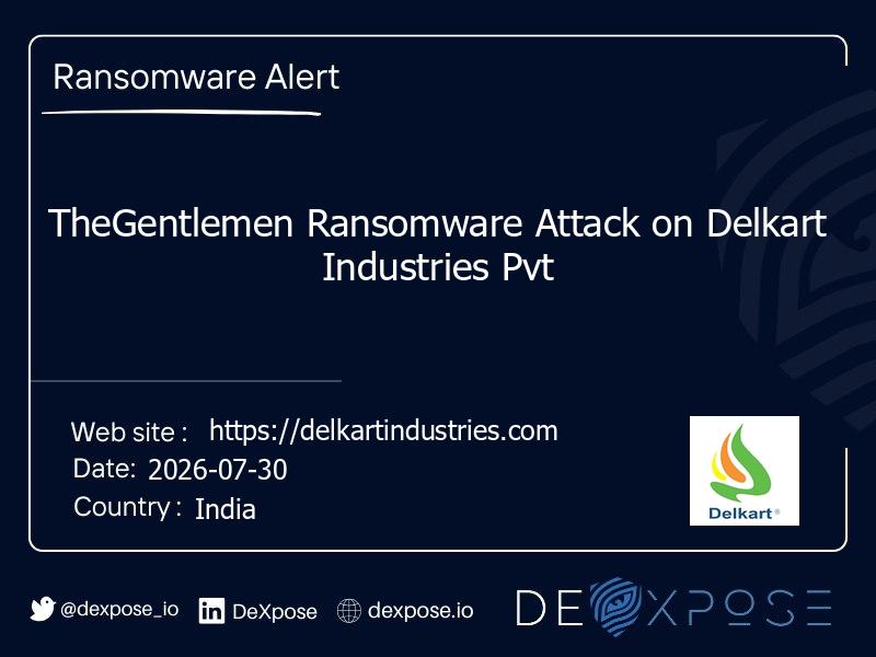 TheGentlemen Ransomware Attack on Delkart Industries Pvt