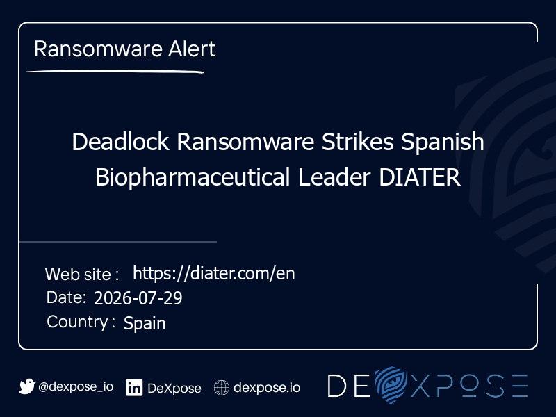 Deadlock Ransomware Strikes Spanish Biopharmaceutical Leader DIATER