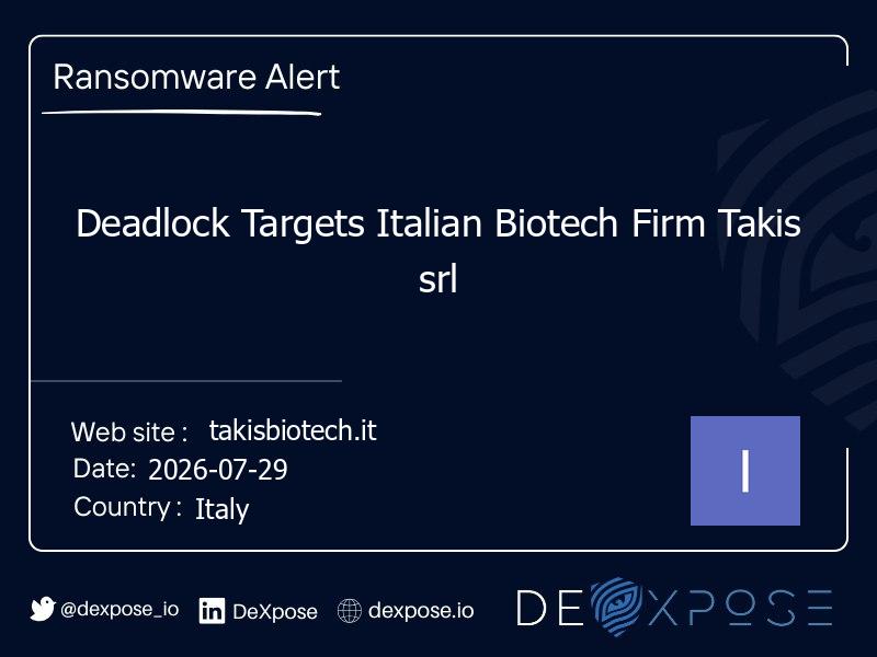 Deadlock Targets Italian Biotech Firm Takis srl
