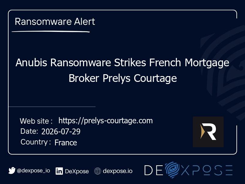 Anubis Ransomware Strikes French Mortgage Broker Prelys Courtage