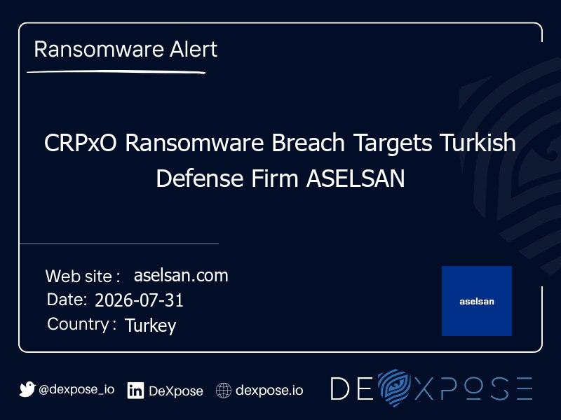 CRPxO Ransomware Breach Targets Turkish Defense Firm ASELSAN