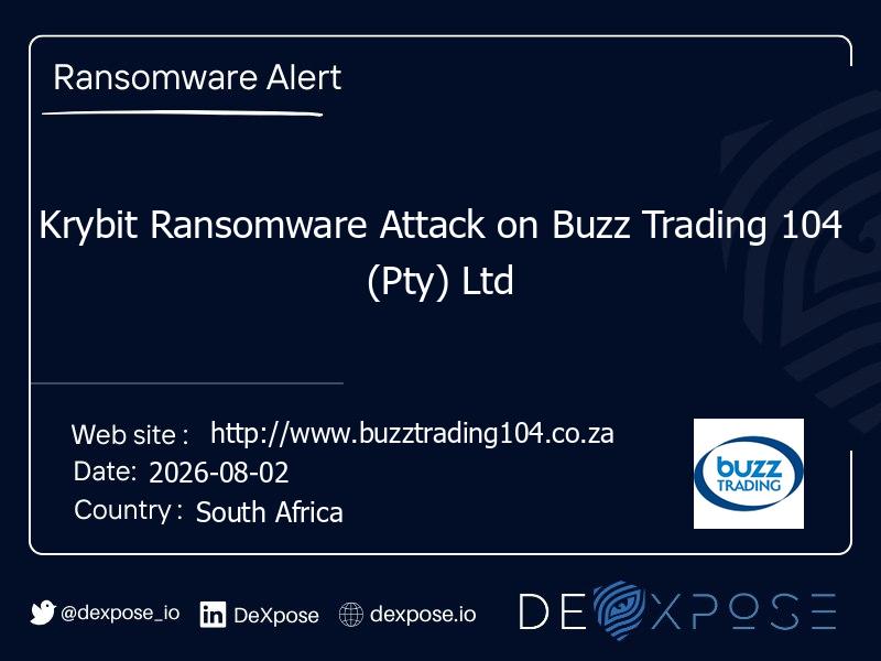 Krybit Ransomware Attack on Buzz Trading 104 (Pty) Ltd