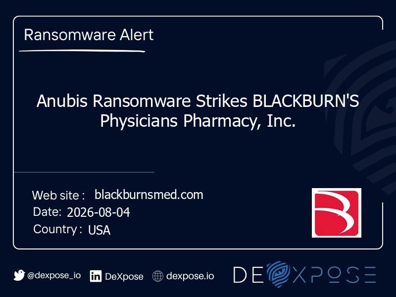 Anubis Ransomware Strikes BLACKBURN'S Physicians Pharmacy, Inc.