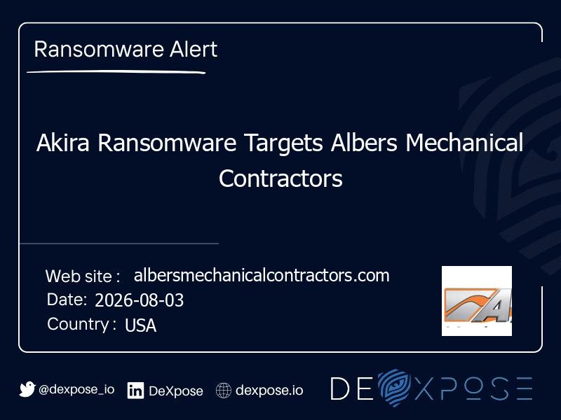 Akira Ransomware Targets Albers Mechanical Contractors