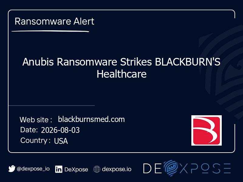Anubis Ransomware Strikes BLACKBURN'S Healthcare