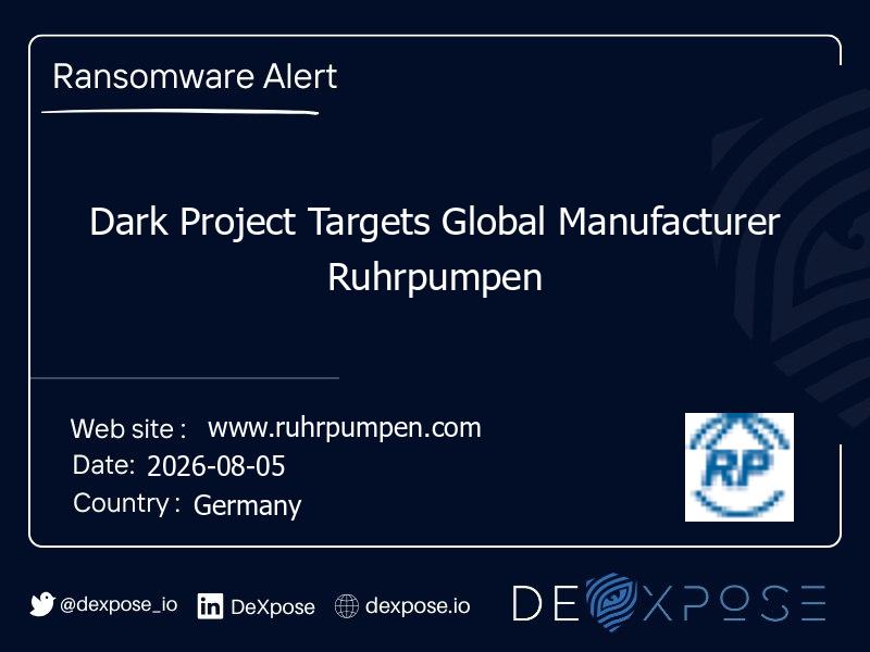 Dark Project Targets Global Manufacturer Ruhrpumpen