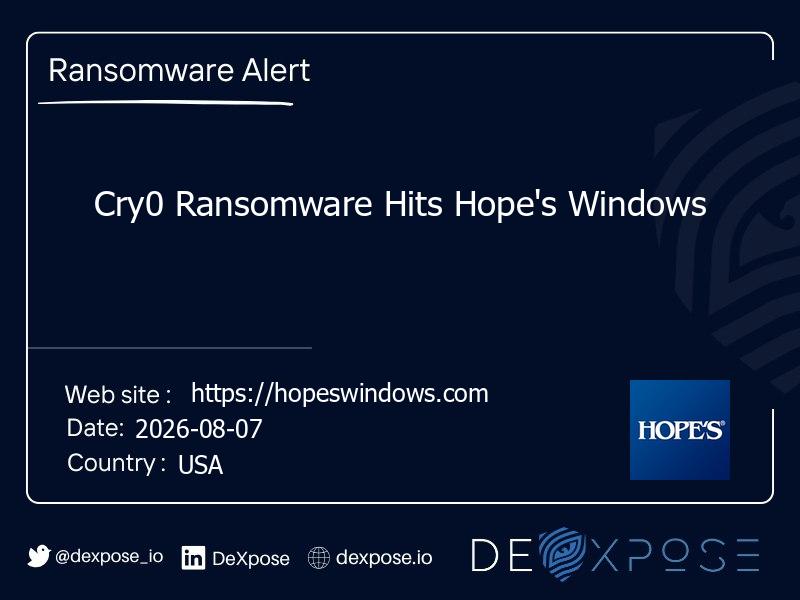Cry0 Ransomware Hits Hope's Windows
