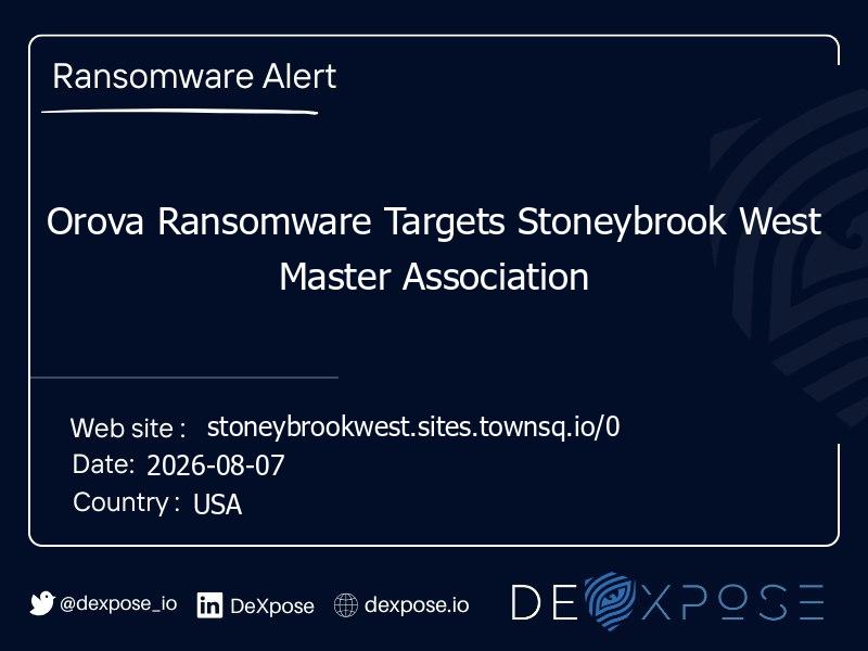 Orova Ransomware Targets Stoneybrook West Master Association