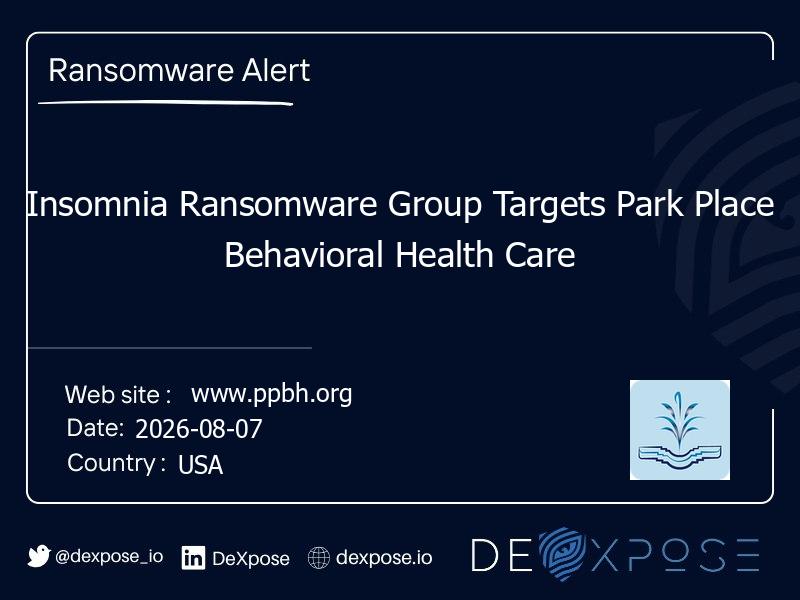 Insomnia Ransomware Group Targets Park Place Behavioral Health Care