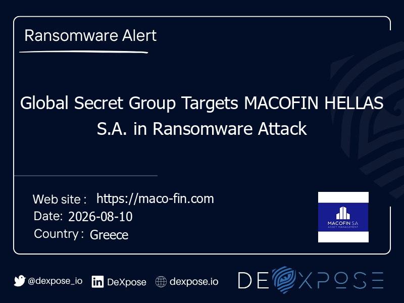 Global Secret Group Targets MACOFIN HELLAS S.A. in Ransomware Attack