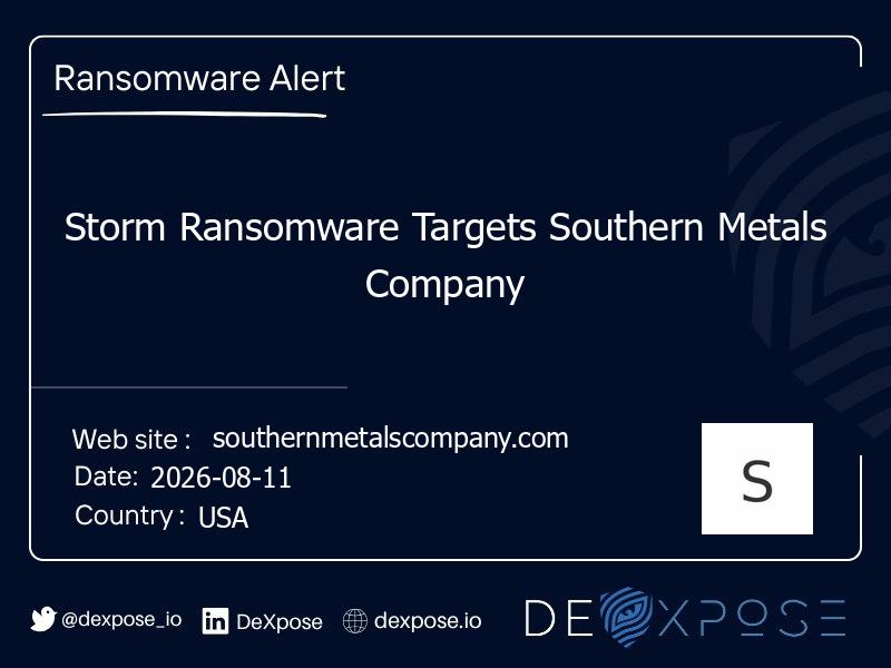 Storm Ransomware Targets Southern Metals Company