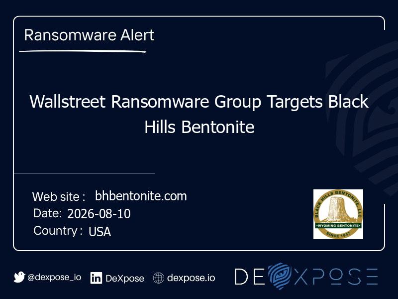 Wallstreet Ransomware Group Targets Black Hills Bentonite